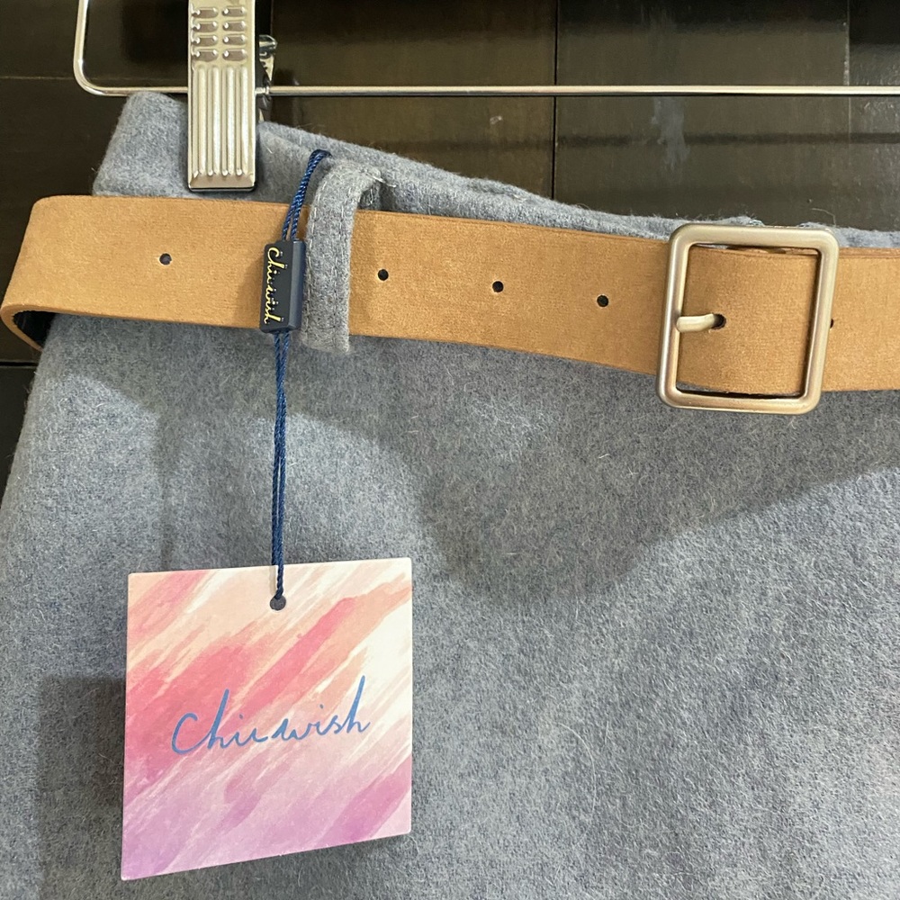 Chic wish grey polyester skirt w/ faux suede belt